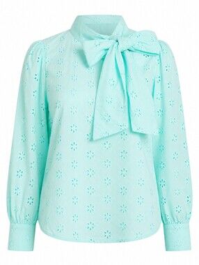 New York & Company Eyelet Bow Tie Neck Blouse Mint Green NWT Medium
